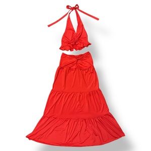 Red Halter Top and Skirt Set